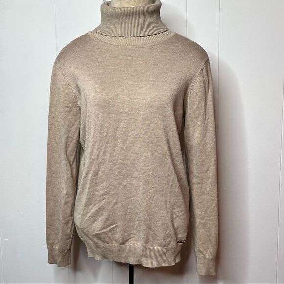 Calvin Klein Sweater Womens Medium Pullover Tan Long Sleeve Turtleneck - Picture 1 of 6